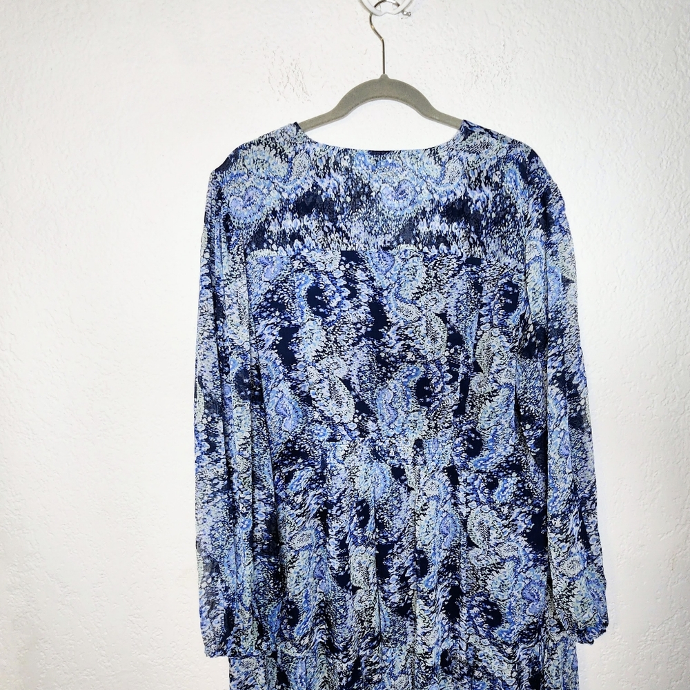 Joie Blue Parisian Paisley Chiffon Balloon Maxi Dress Sz XXL NwT Tiered Ruffles - Picture 8 of 15